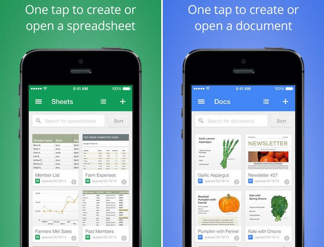 Google ra mắt Google Docs và Sheets miễn phí cho người dùng iOS và Android