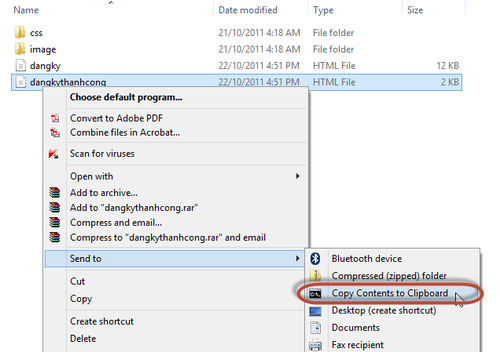 Copy nội dung tập tin bằng chuột phải