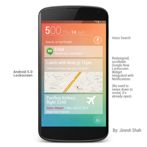 Android 5.0 với thiết kế phẳng , dạng thẻ đối thủ của IOS 7