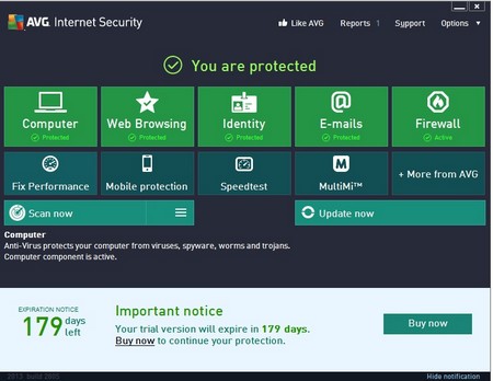 Bản quyền 6 tháng gói phần mềm bảo mật AVG Internet Security 2013